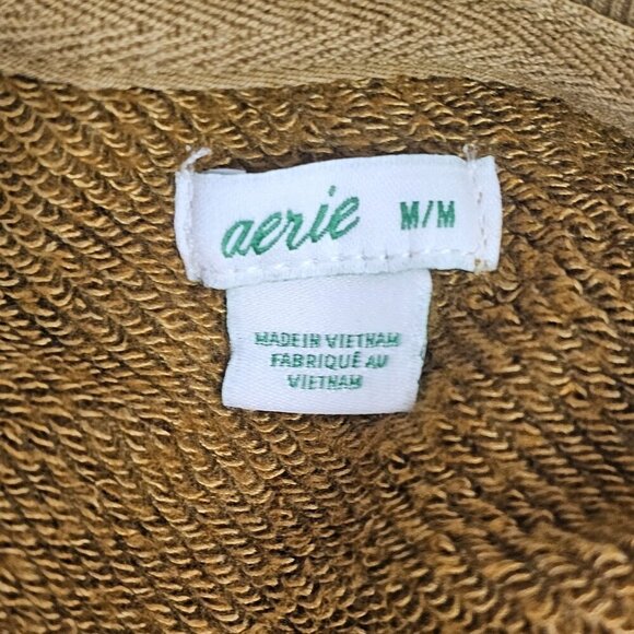 Aerie Cropped Boatneck Sweatshirt Womens Size M Olive Cotton Blnd Raw Hem - Picture 4 of 6